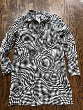 Ganni Black and White Houndstooth Shirt Dress